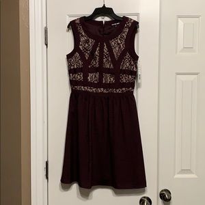 Dark maroon & lace overlay dress